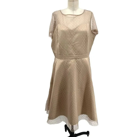 Lindy Bop Leona Almond Polka Dot‎ Mesh Prom Dress Beige Plus Size 3XL - Picture 2 of 12